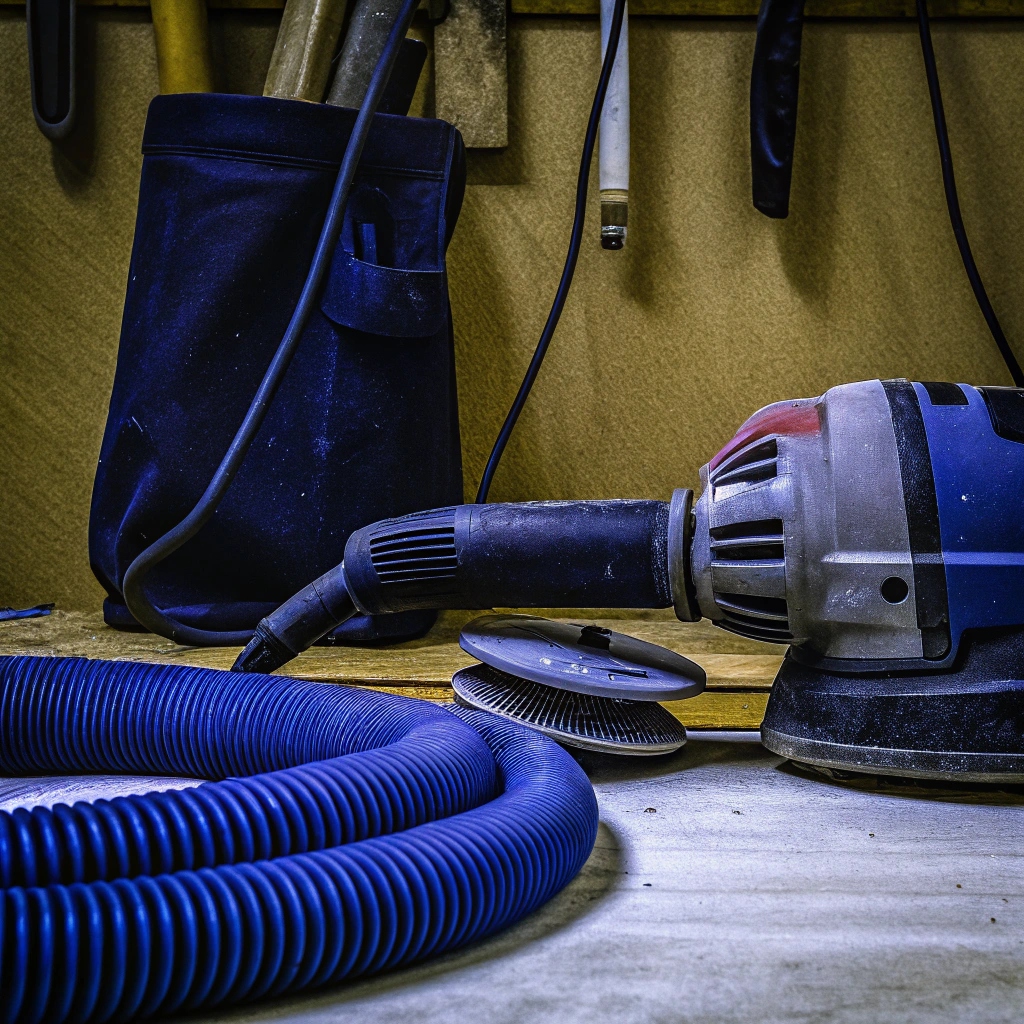 niebieska szlifierka, odkurzacz